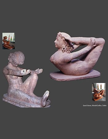 Modern geometric abstract sculpture featuring angular forms and textured stone surfaces