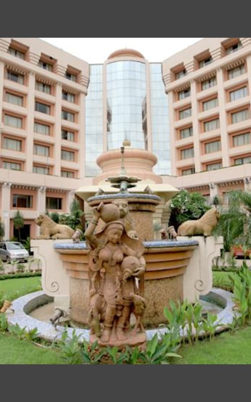 Swosti Hotels lion statues and fountain entrances
