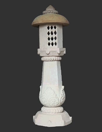 Elegant temple-style light lamp post with intricate floral patterns and geometric designs carved in premium sandstone