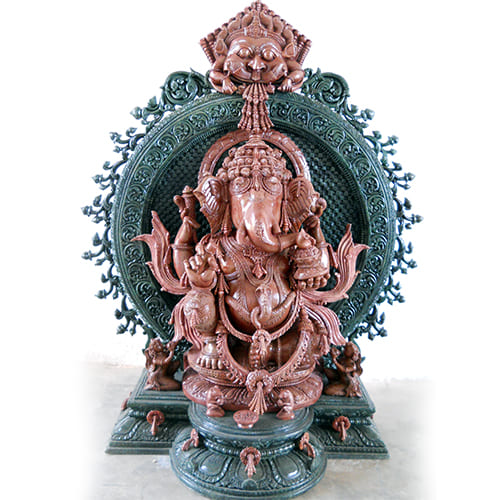 Exquisite pink stone sculpture showcasing traditional Odisha craftsmanship and fine detailing