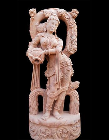 Graceful dancing lady sculpture with traditional Indian classical dance pose and detailed costume carving