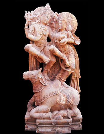 Lord Shiva in meditation pose with serpent and trident, carved in premium sandstone showcasing divine tranquility and cosmic consciousness